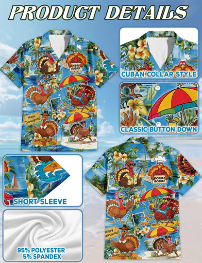 Tropical Thanksgiving Turkey Hawaiian Shirt for Men