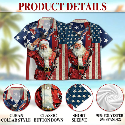 Patriotic American Christmas Santa Print Matching Dog Owner Hawaiian Shirts, Funny Pet Aloha Shirt for Beach Vacation - Azhawaiian
