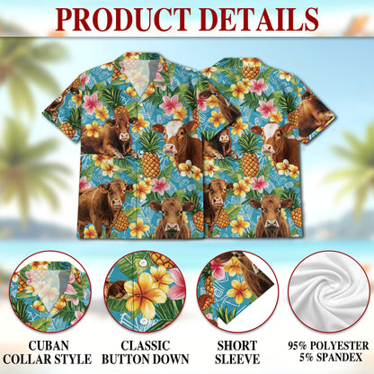 Red Angus Cattle Matching Dog Owner Hawaiian Shirts, Funny Pet Aloha Shirt for Beach Vacation - Azhawaiian