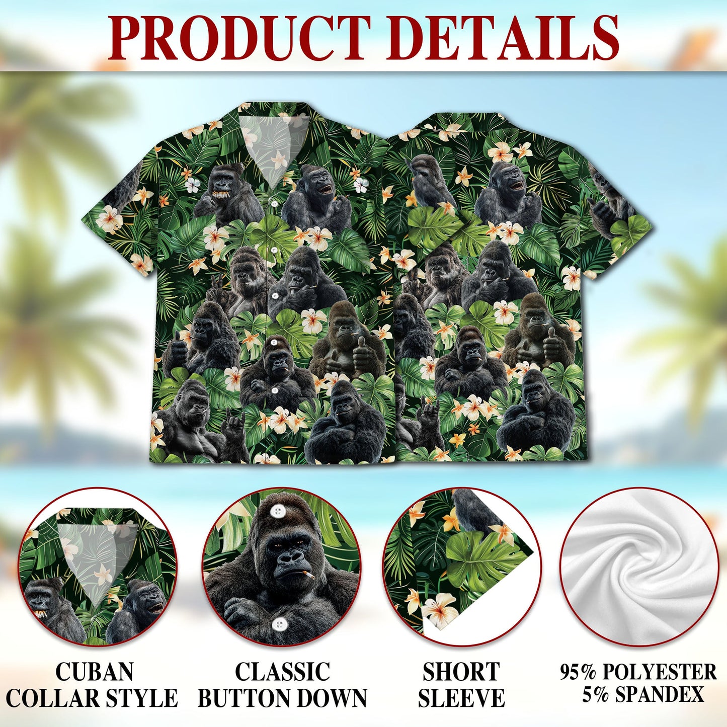 Funny Gorilla Smoking Hawaiian Shirt for Men, Button Down Aloha Shirt - Azhawaiian