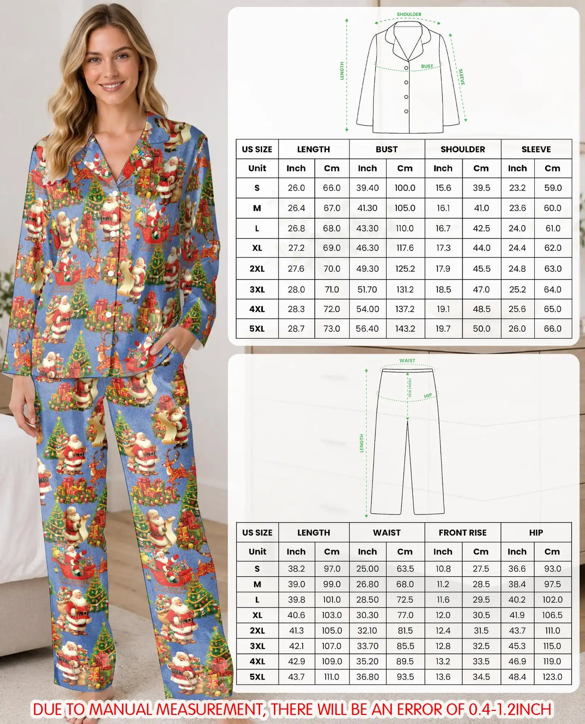 Santa Sleigh Christmas Pajama Set for Women – Reindeer & Gifts Print