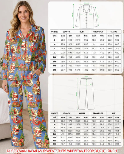 Santa Sleigh Christmas Pajama Set for Women – Reindeer & Gifts Print