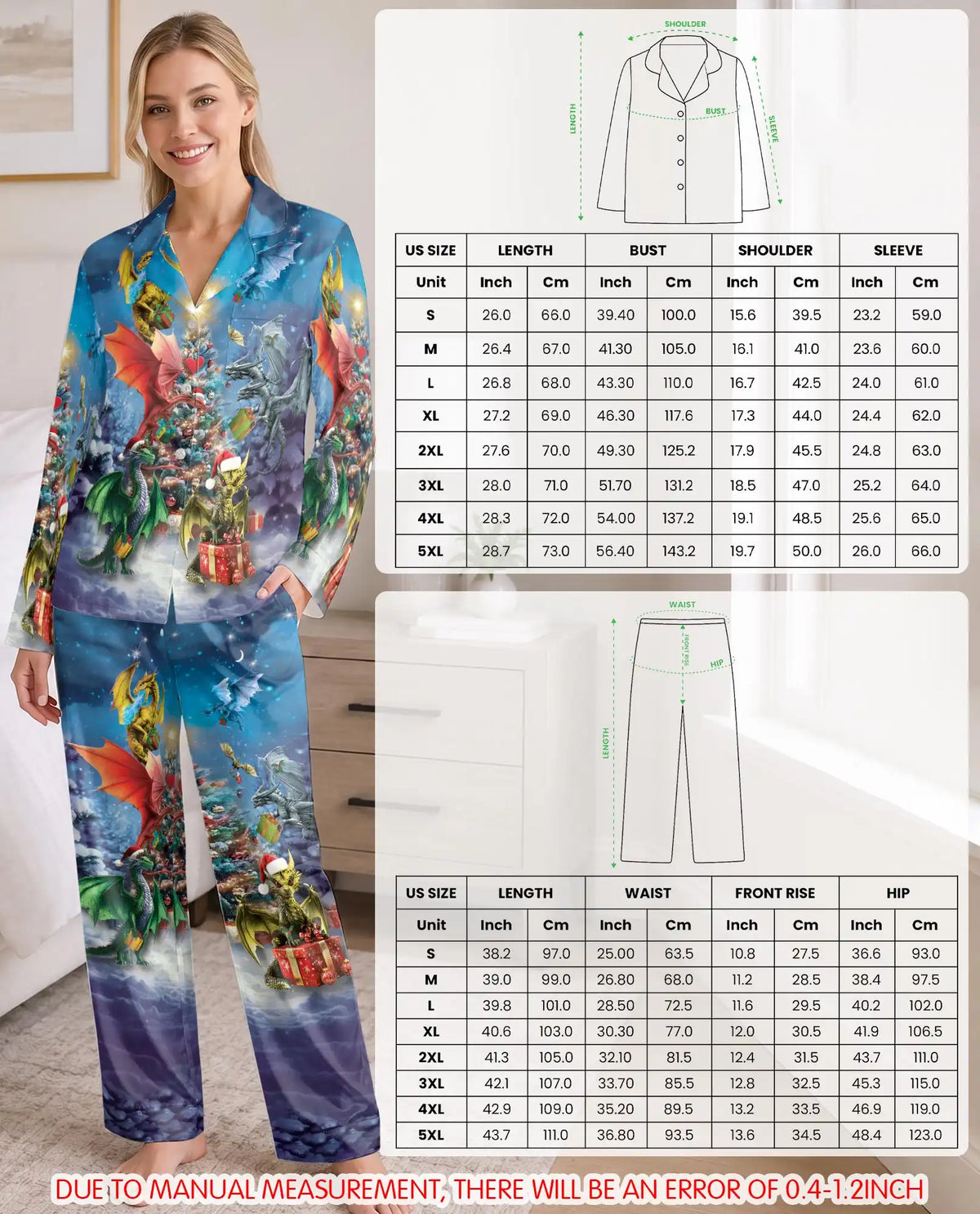 Christmas Dragon Pajama Set for Women – Fantasy Holiday Print