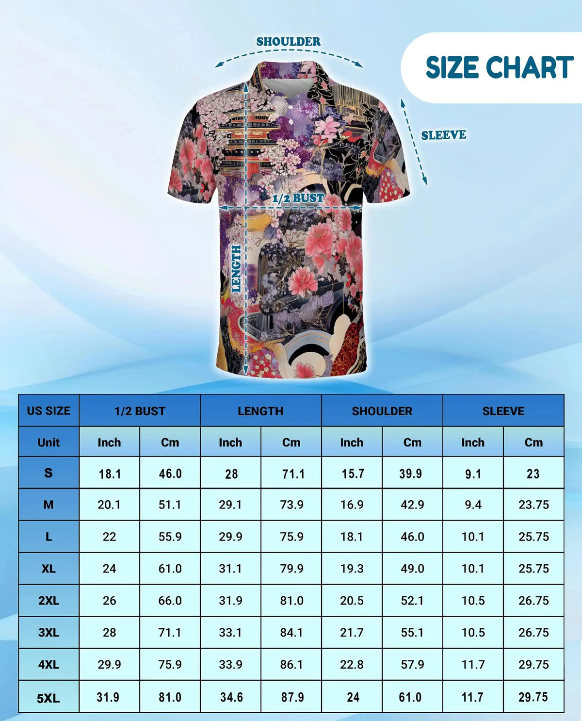 Japanese Sakura Temple Hawaiian Shirt For Men, Vintage Floral Kimono Style Button Up Shirt