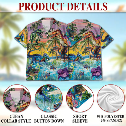 Tropical Dinosaur Hawaiian Shirt for Men, Button Down Aloha Shirt - Azhawaiian