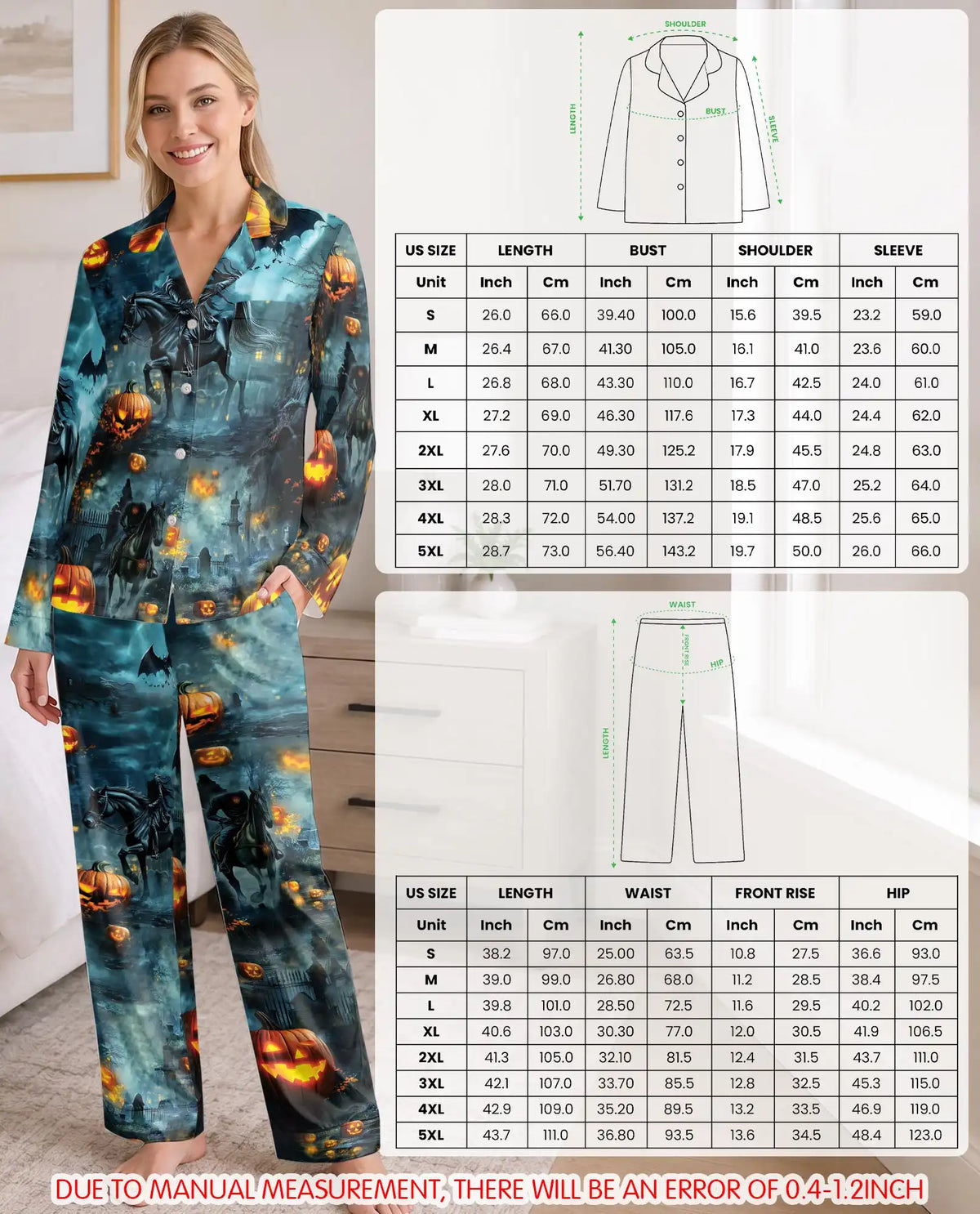 Halloween Pumpkin Pajama Set for Women, Spooky Fall Holiday Sleepwear