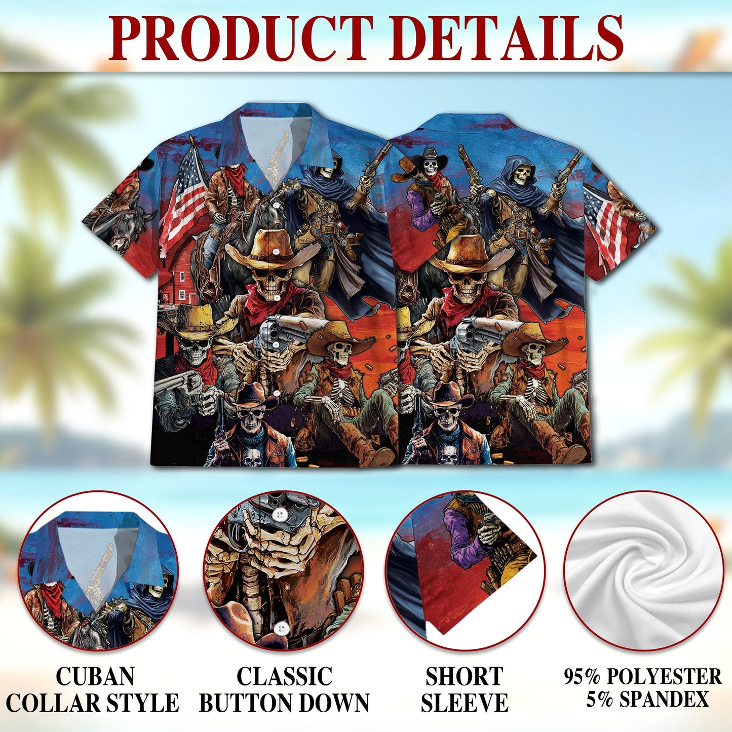 Western Cowboy Skeleton Hawaiian Shirt for Men, Button Down Aloha Shirt - Azhawaiian
