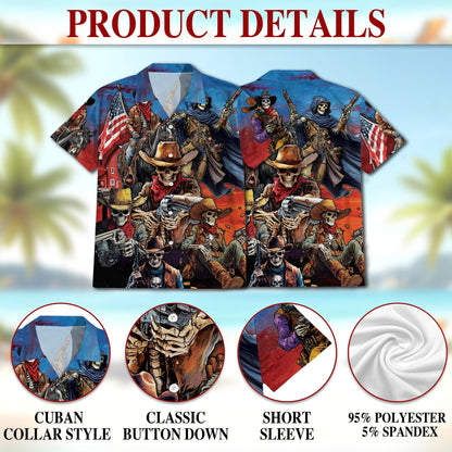 Western Cowboy Skeleton Hawaiian Shirt for Men, Button Down Aloha Shirt - Azhawaiian