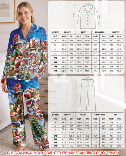 Santa Chimney Christmas Pajama Set for Women – Snowy Rooftop Print