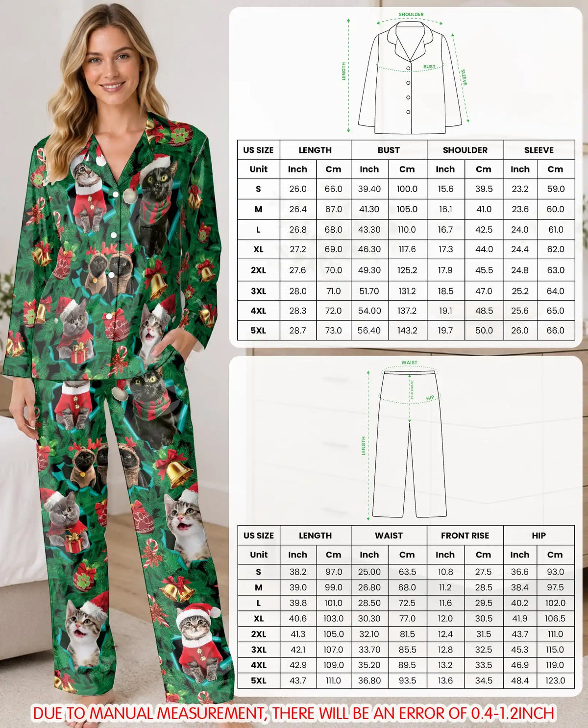 Christmas Cat Pajama Set for Women – Cute Santa Kitty Print