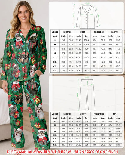 Christmas Cat Pajama Set for Women – Cute Santa Kitty Print