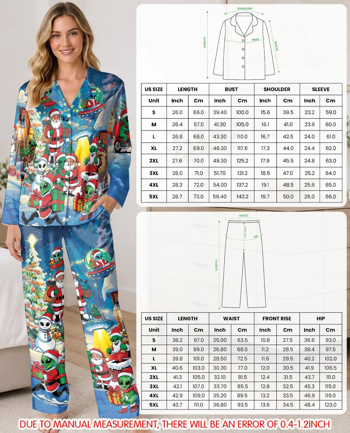 Alien Christmas Pajama Set for Women – Santa & UFO Holiday Print