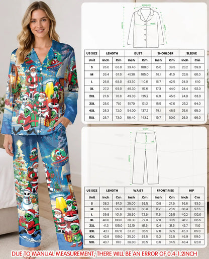 Alien Christmas Pajama Set for Women – Santa & UFO Holiday Print