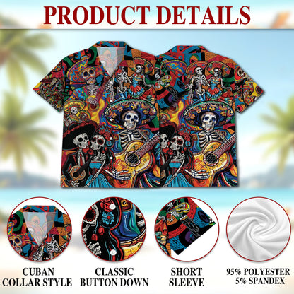 Day of the Dead Skeleton Hawaiian Shirt for Men, Button Down Aloha Shirt - Azhawaiian