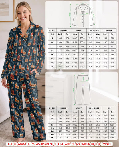 Whiskey and Cigar Pajama Set for Women – Vintage Whiskey Glass & Smoke Print
