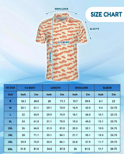 Bacon Pattern Polo Shirt for Men, Funny Food Lover Style | Azhawaiian