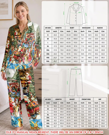 Christmas Santa Pajama Set for Women, Holiday Winter Sleepwear