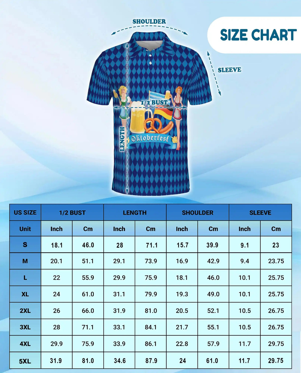 Oktoberfest Hawaiian Shirt For Men, German Beer Festival Blue Diamond Pattern Button Up Shirt