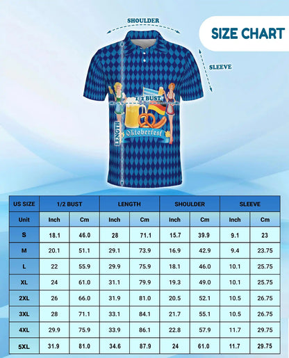Oktoberfest Hawaiian Shirt For Men, German Beer Festival Blue Diamond Pattern Button Up Shirt