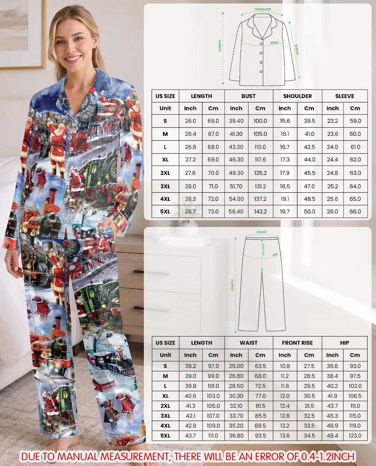 Vintage Christmas Train Pajama Set for Women – Santa Steam Train Print