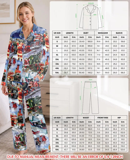 Vintage Christmas Train Pajama Set for Women – Santa Steam Train Print