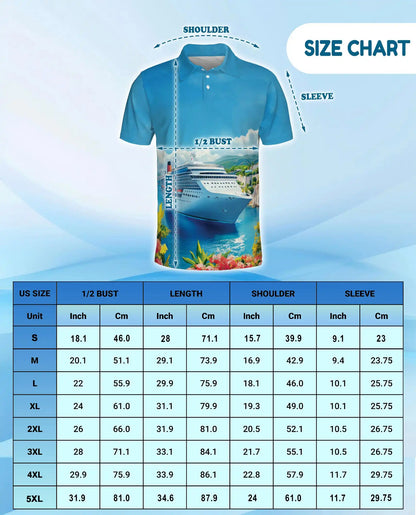Cruise Ship Hawaiian Polo Shirt For Men, Ocean Voyage Tropical Summer Button Up Shirt