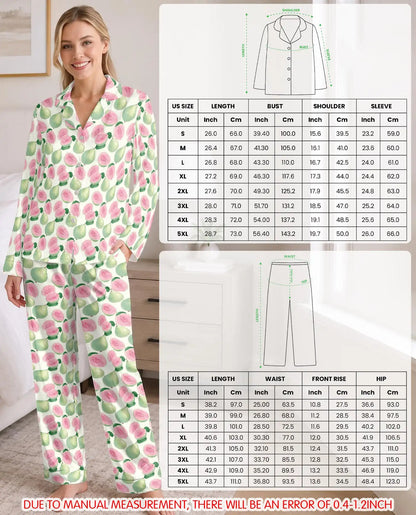 Pink Guava Pajama Set for Women – Tropical Fruit Watercolor Print