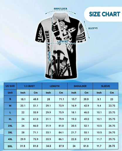 Carpenter Workwear Polo Shirt For Men, Black White Tool Design Graphic Button Up Shirt