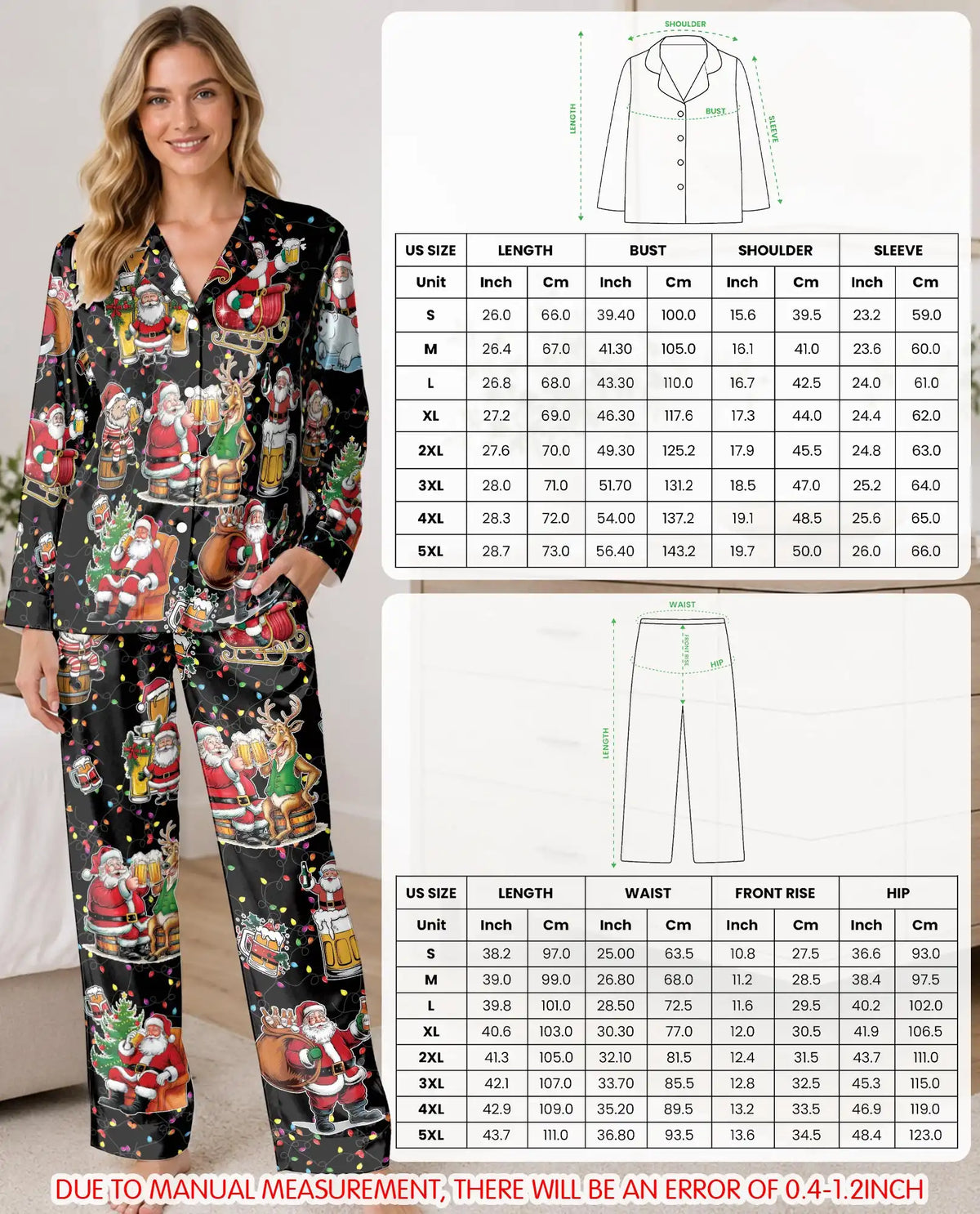 Christmas Beer Santa Pajama Set for Women – Funny Reindeer Print