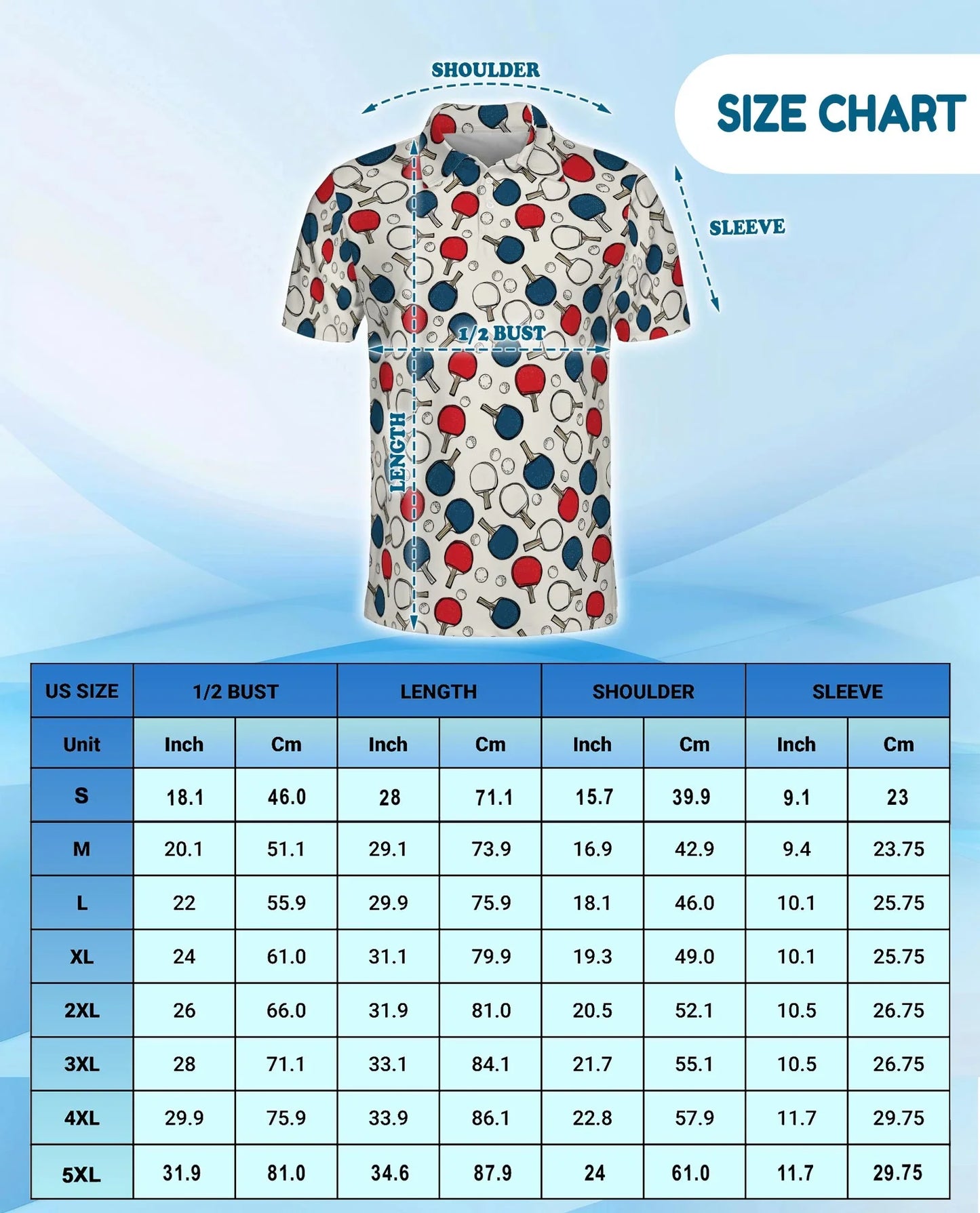 Ping Pong Paddle Pattern Polo Shirt for Men, Table Tennis Sports Style | Azhawaiian