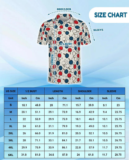 Ping Pong Paddle Pattern Polo Shirt for Men, Table Tennis Sports Style | Azhawaiian