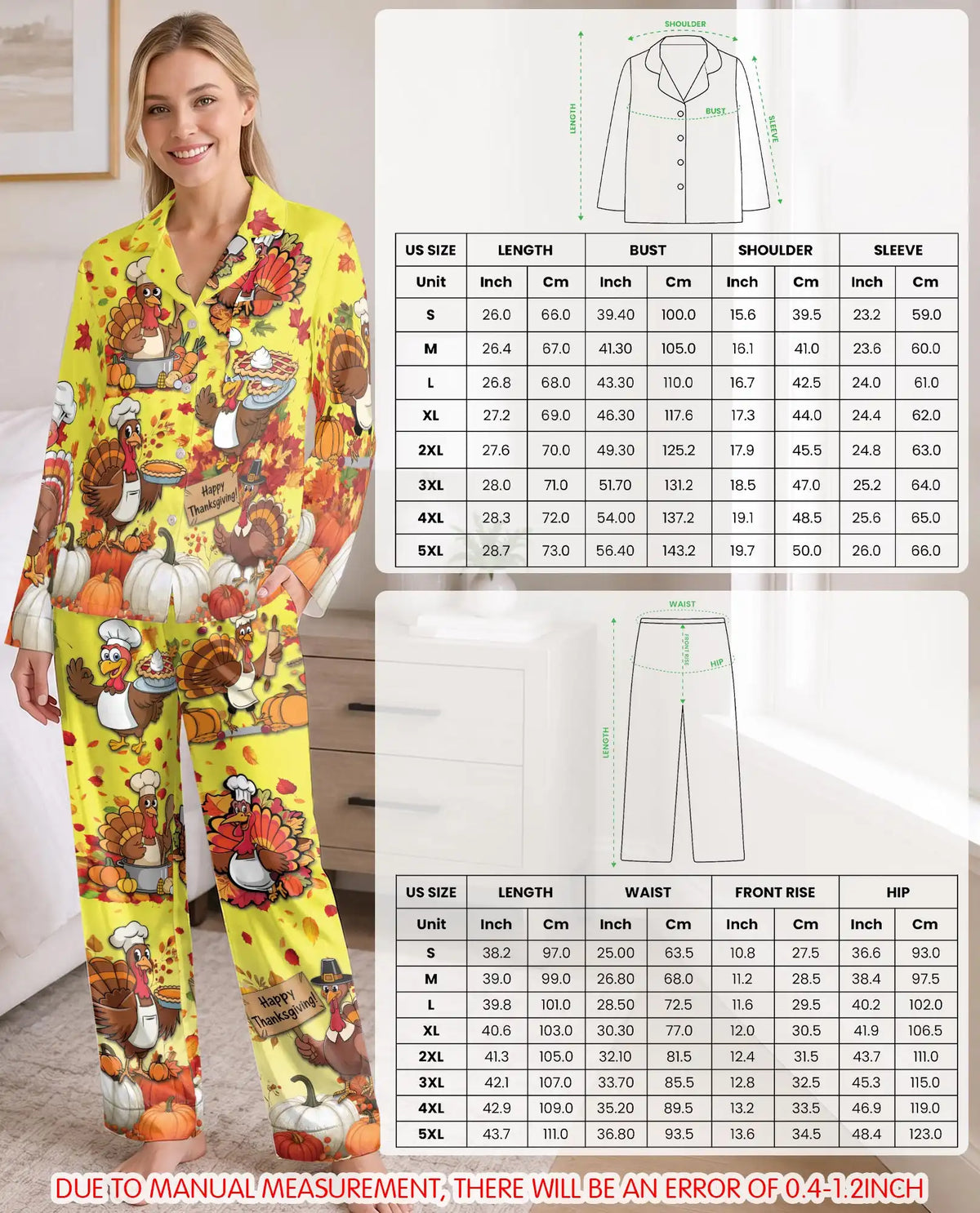 Thanksgiving Turkey Pajama Set for Women – Fall Pumpkin Print