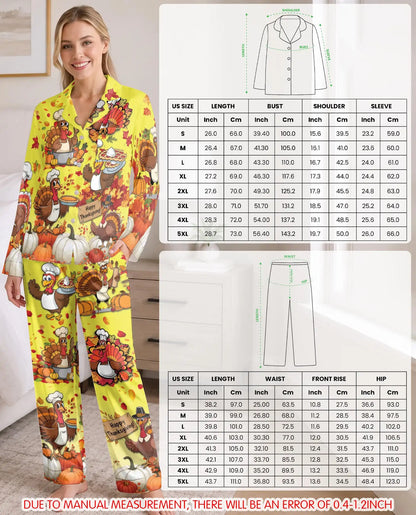 Thanksgiving Turkey Pajama Set for Women – Fall Pumpkin Print