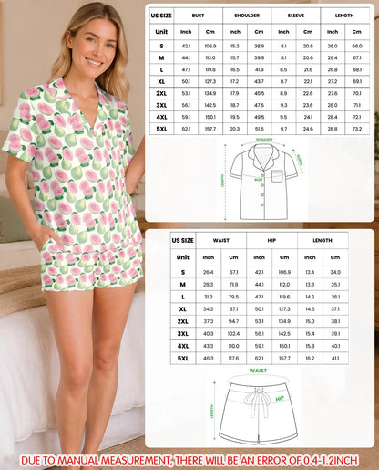 Pink Guava Pajama Set for Women – Tropical Fruit Watercolor Print
