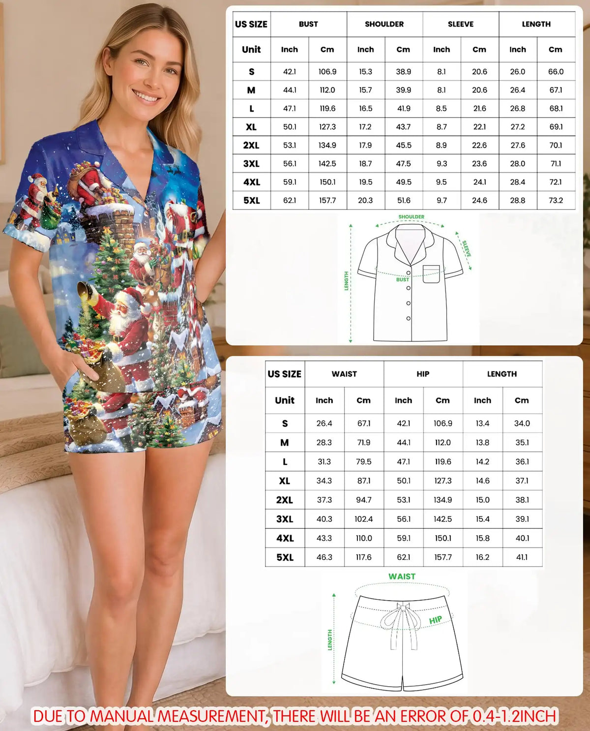 Santa Chimney Christmas Pajama Set for Women – Snowy Rooftop Print