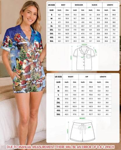 Santa Chimney Christmas Pajama Set for Women – Snowy Rooftop Print