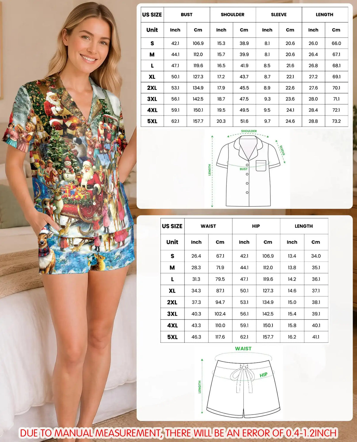 Christmas Santa Pajama Set for Women, Holiday Winter Sleepwear