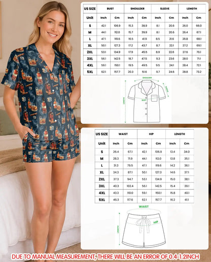 Whiskey and Cigar Pajama Set for Women – Vintage Whiskey Glass & Smoke Print