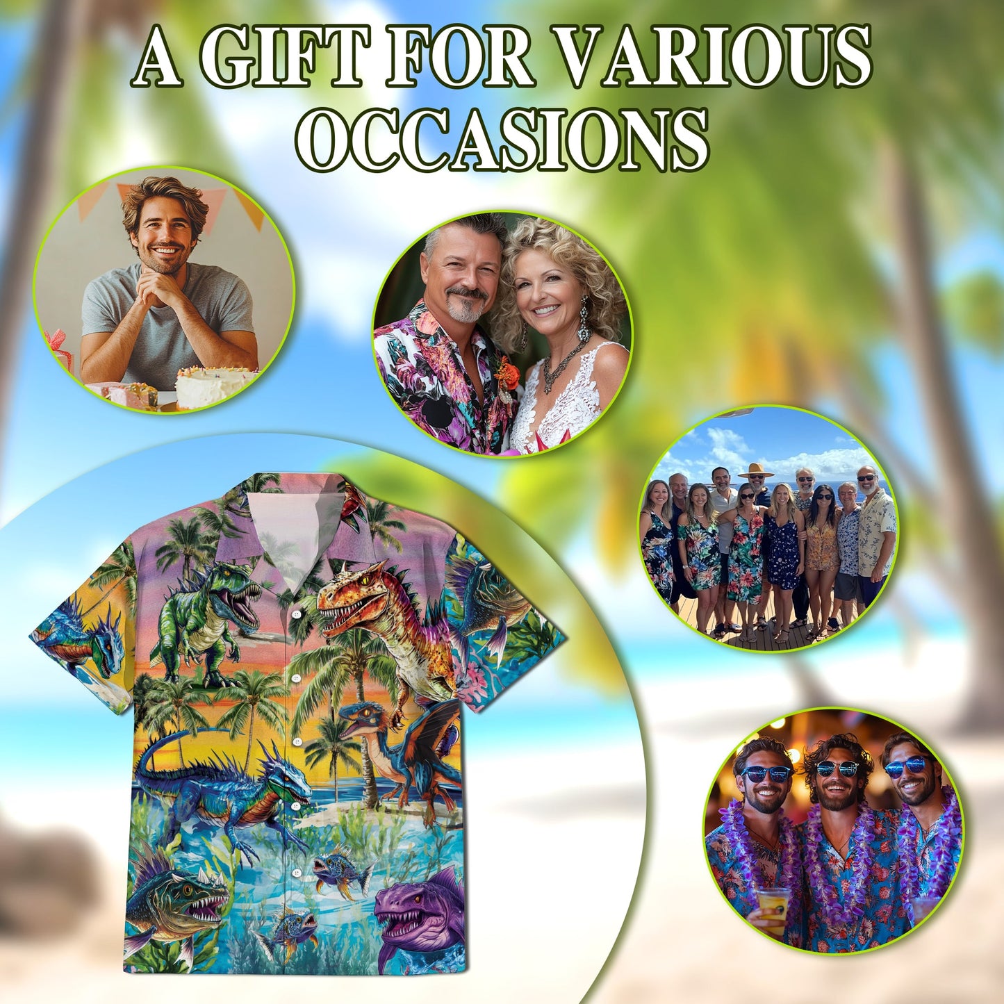 Tropical Dinosaur Hawaiian Shirt for Men, Button Down Aloha Shirt - Azhawaiian