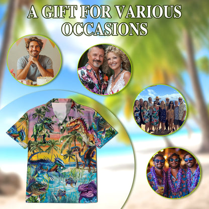 Tropical Dinosaur Hawaiian Shirt for Men, Button Down Aloha Shirt - Azhawaiian