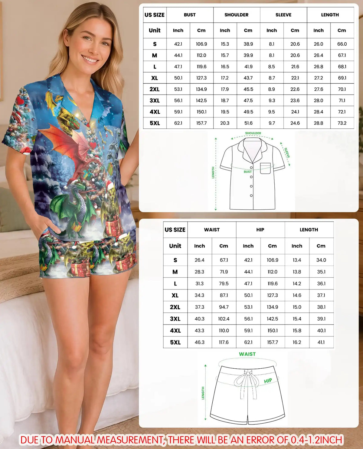 Christmas Dragon Pajama Set for Women – Fantasy Holiday Print