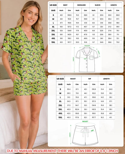 Largemouth Bass Fishing Pajama Set for Women – Green Fish & Hook Print