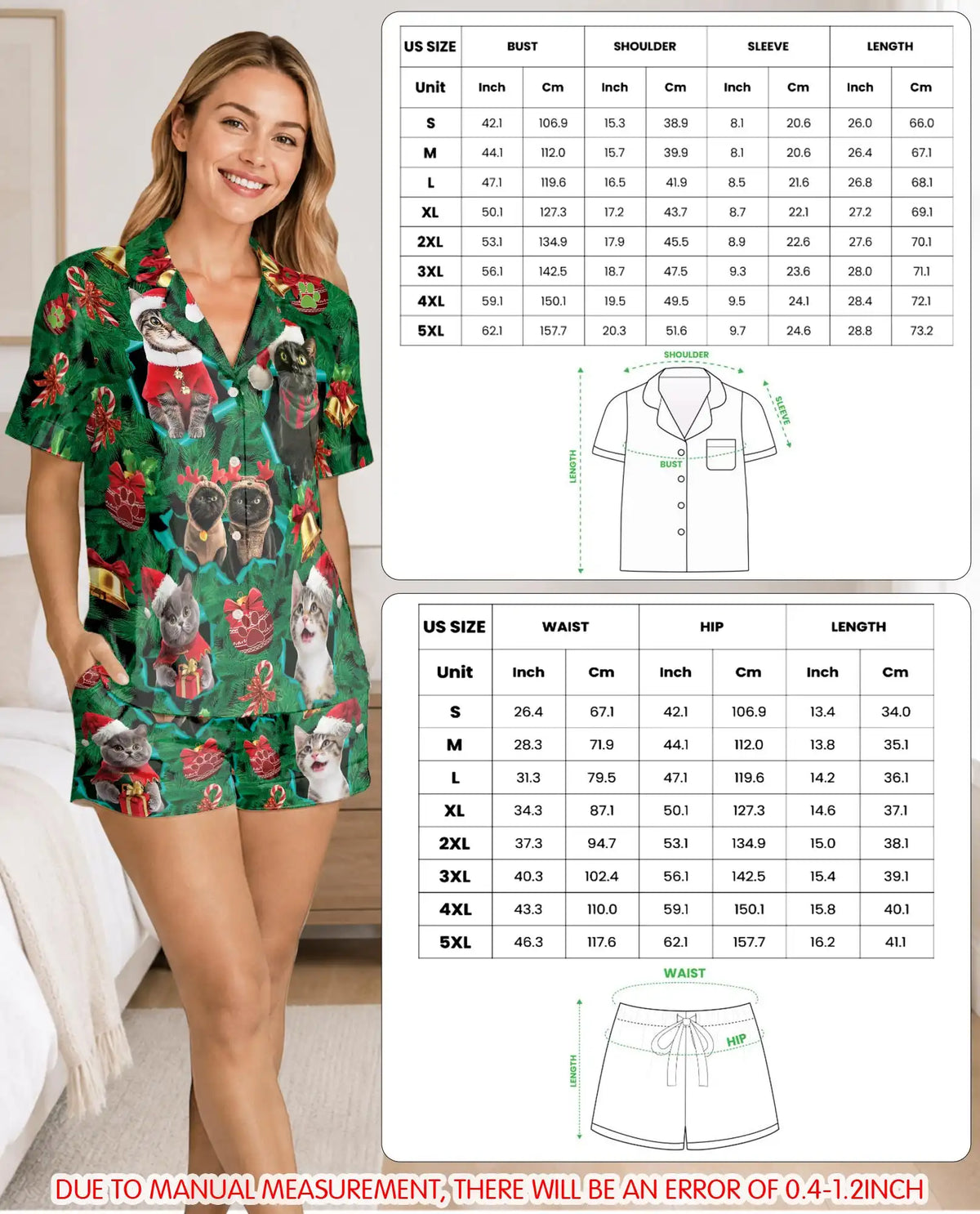 Christmas Cat Pajama Set for Women – Cute Santa Kitty Print