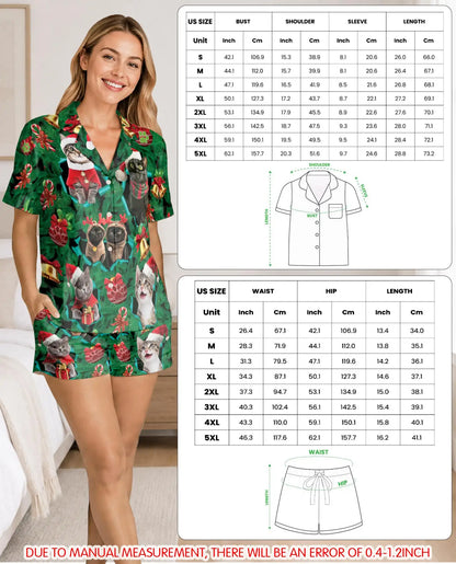 Christmas Cat Pajama Set for Women – Cute Santa Kitty Print
