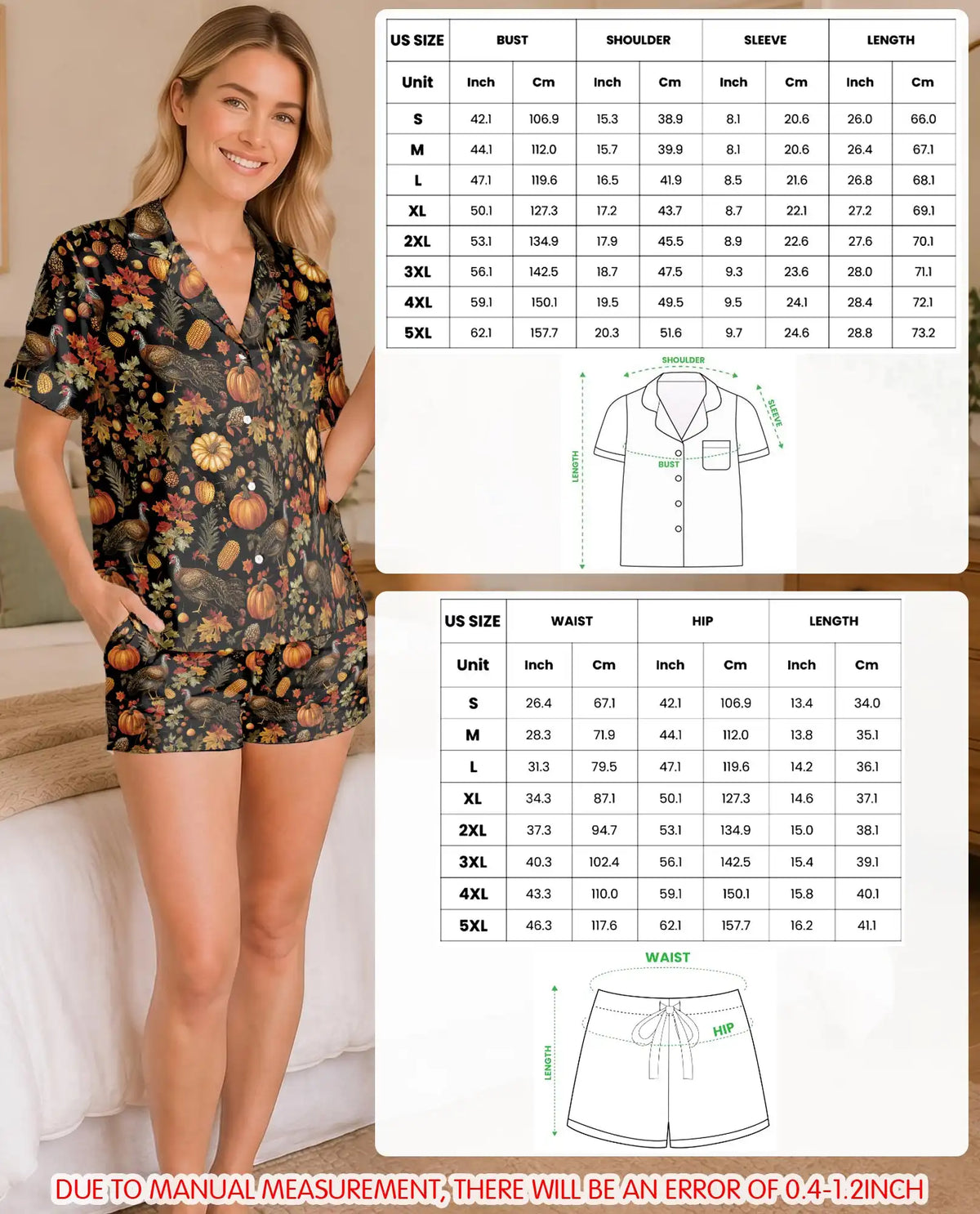Thanksgiving Turkey Pajama Set for Women – Fall Harvest Print