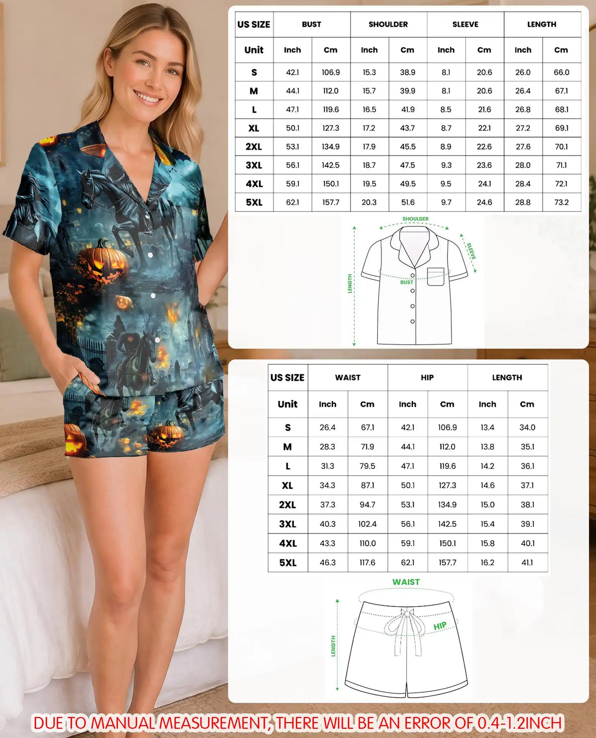 Halloween Pumpkin Pajama Set for Women, Spooky Fall Holiday Sleepwear