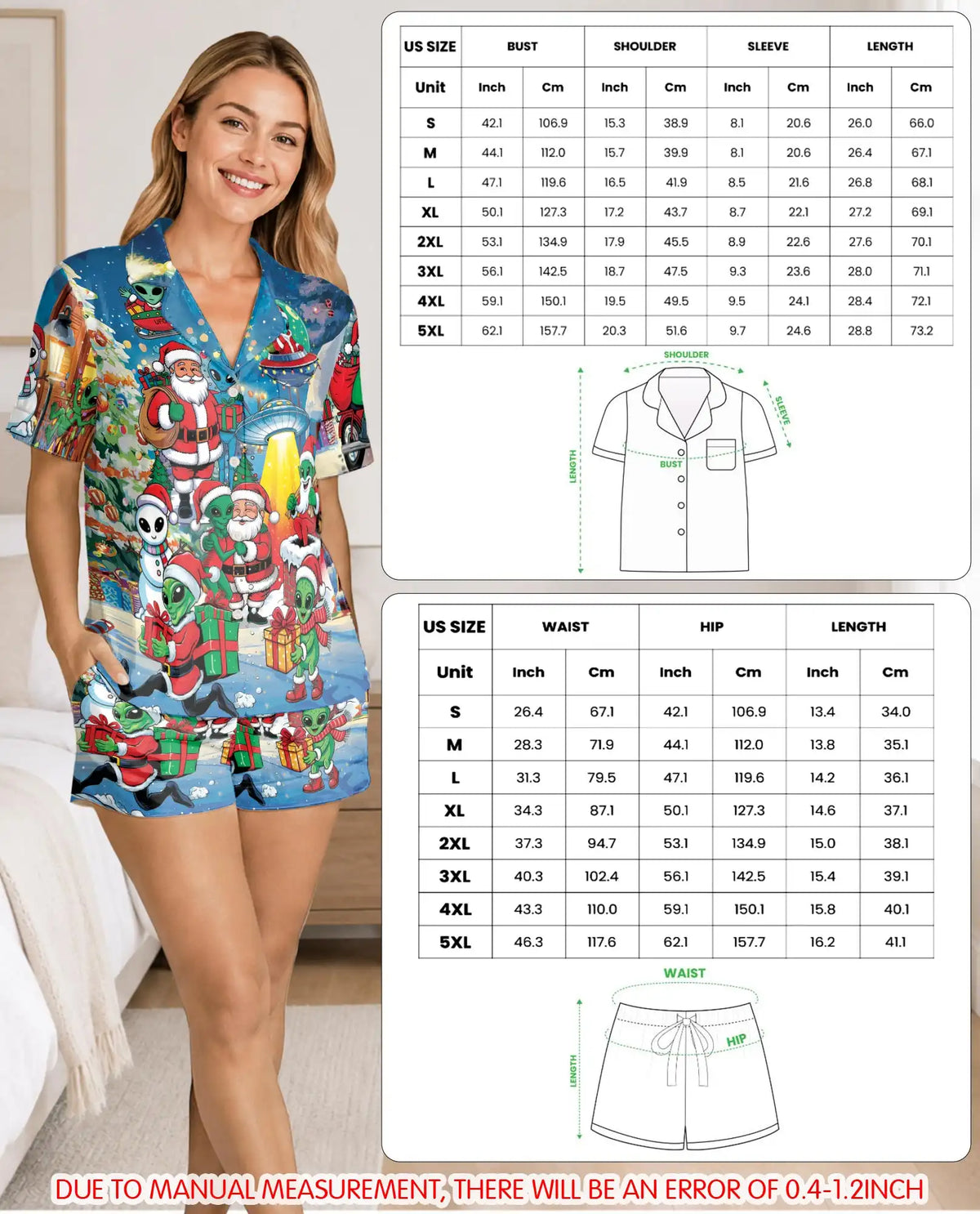 Alien Christmas Pajama Set for Women – Santa & UFO Holiday Print