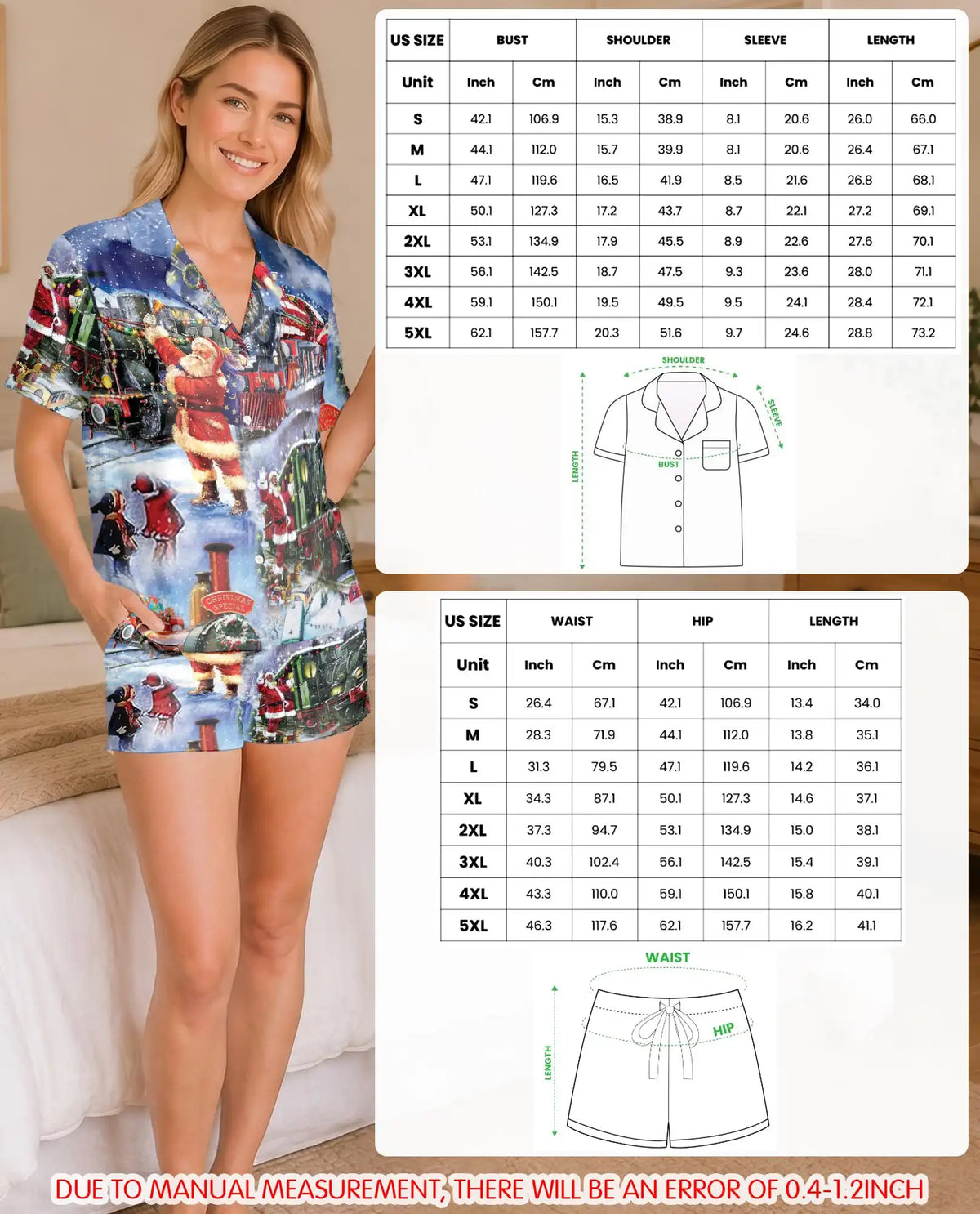 Vintage Christmas Train Pajama Set for Women – Santa Steam Train Print