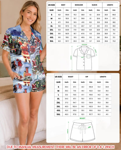 Vintage Christmas Train Pajama Set for Women – Santa Steam Train Print