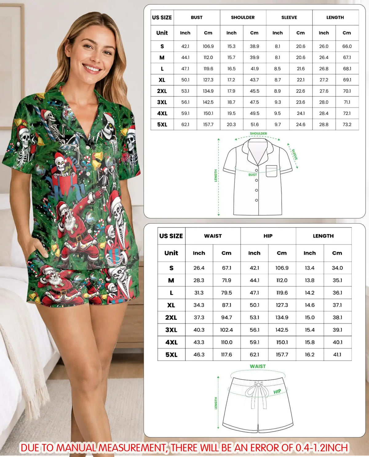 Santa Skeleton Christmas Pajama Set for Women – Spooky Holiday Print